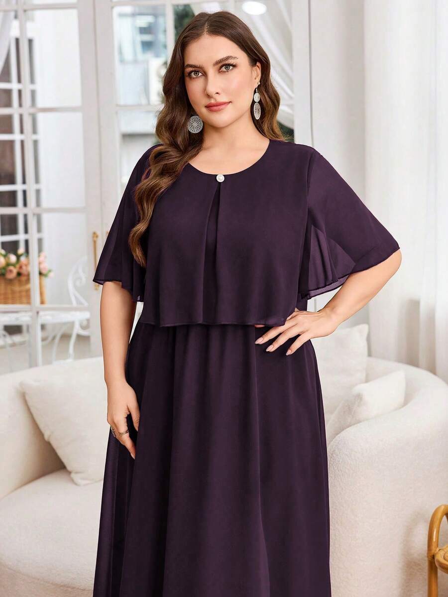 SHEIN Modelyn فستان للمقاسات الكبيرة بياقة مستديرة ولون أرجواني