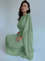 SHEIN Aloruh فستان سادة بطيات وياقة غير متماثلة بلون أخضر