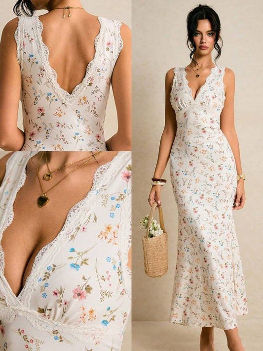 SHEIN Poéselle فستان بدون أكمام بتصميم ذيل سمكة مزين بزهور صغيرة