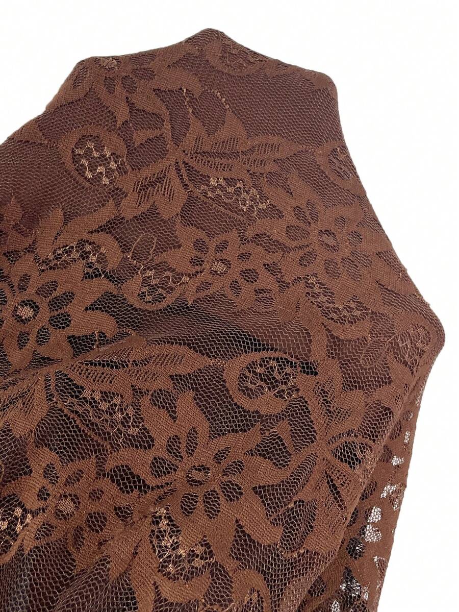 SHEIN فستان متوسط الطول أنيق بأكمام واسعة وخصر من الدانتيل