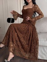 SHEIN MOD فستان متوسط الطول أنيق بأكمام واسعة وخصر من الدانتيل
