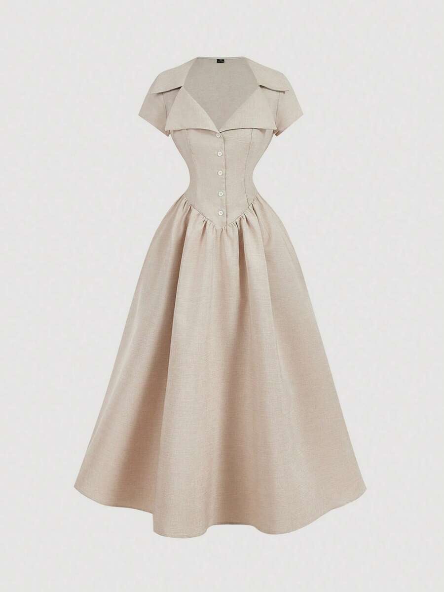 SHEIN MOD فستان متوسط الطول سادة بأزرار