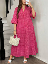 SHEIN Easowa Curve فستان فضفاض للمقاس الكبير بتريم كشكش مربعات