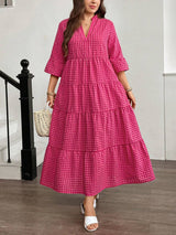 SHEIN Easowa Curve فستان فضفاض للمقاس الكبير بتريم كشكش مربعات