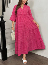 SHEIN Easowa Curve فستان فضفاض للمقاس الكبير بتريم كشكش مربعات