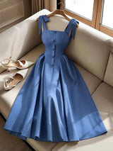 SHEIN Elenzya فستان أزرق طويل مريح بنسيج منسوج