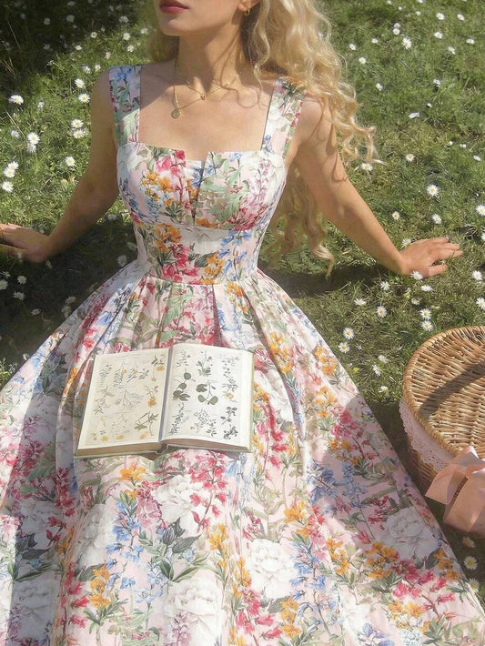 SHEIN MOD فستان أنيق بحزام خصر وطبعة زهور بأشرطة سميكة