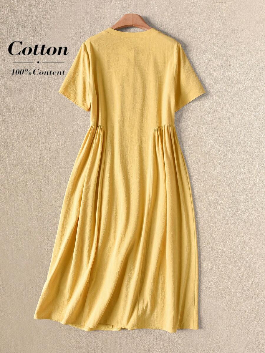 SHEIN RUSTICEASE فستان أصفر كاجوال أنيق بطبعة زهرية