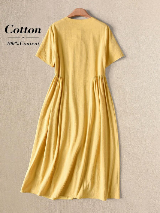 SHEIN RUSTICEASE فستان أصفر كاجوال أنيق بطبعة زهرية