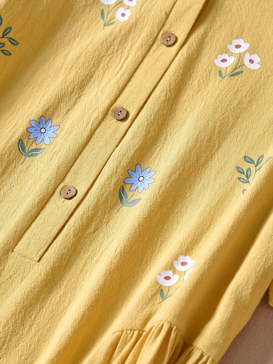 SHEIN RUSTICEASE فستان أصفر كاجوال أنيق بطبعة زهرية
