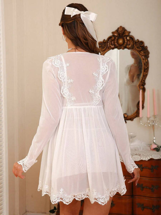 SHEIN Spicy Aura طقم لانجري 3 قطع ثوب نوم شبك مطرز بدون سلك وجذاب