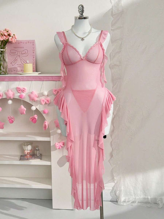 SHEIN PetitDoll طقم قطعتين فستان نوم شبكي جذاب وسروال