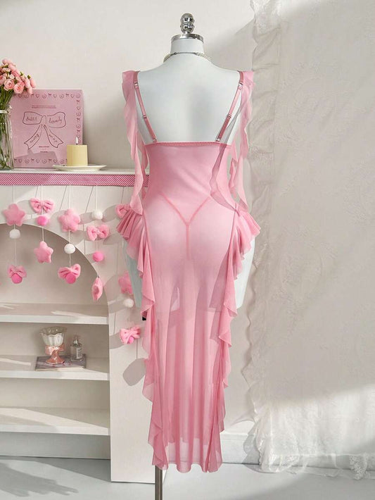 SHEIN PetitDoll طقم قطعتين فستان نوم شبكي جذاب وسروال