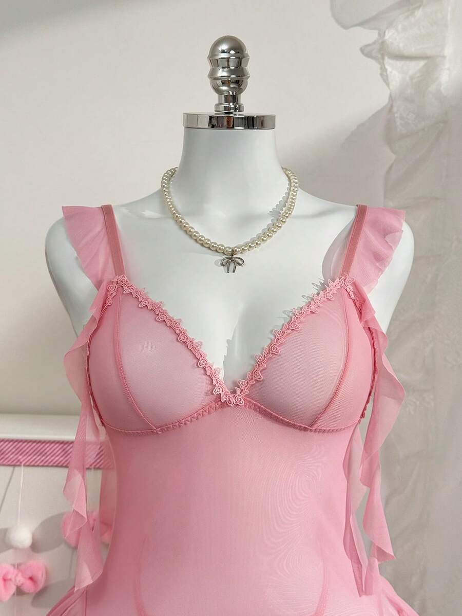 SHEIN PetitDoll طقم قطعتين فستان نوم شبكي جذاب وسروال