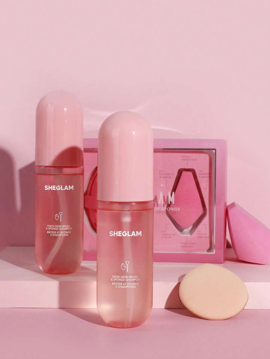 SHEGLAM Fresh Sesh منظف فرش مكياج وردي وإسفنجة
