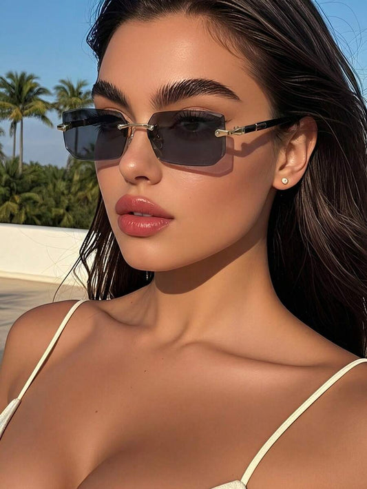SHEIN نظارة شمس مستطيلة بدون إطار مصنوعة من معدن مشذب