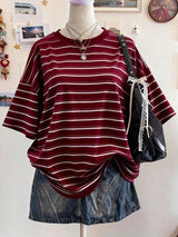 SHEIN Lalippa تي شيرت نسائي كاجوال مطبوع بخطوط