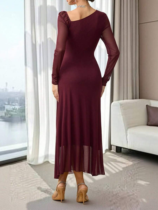 SHEIN Modelyn فستان عنابي بتصميم ملتوي أنيق