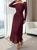 SHEIN Modelyn فستان عنابي بتصميم ملتوي أنيق