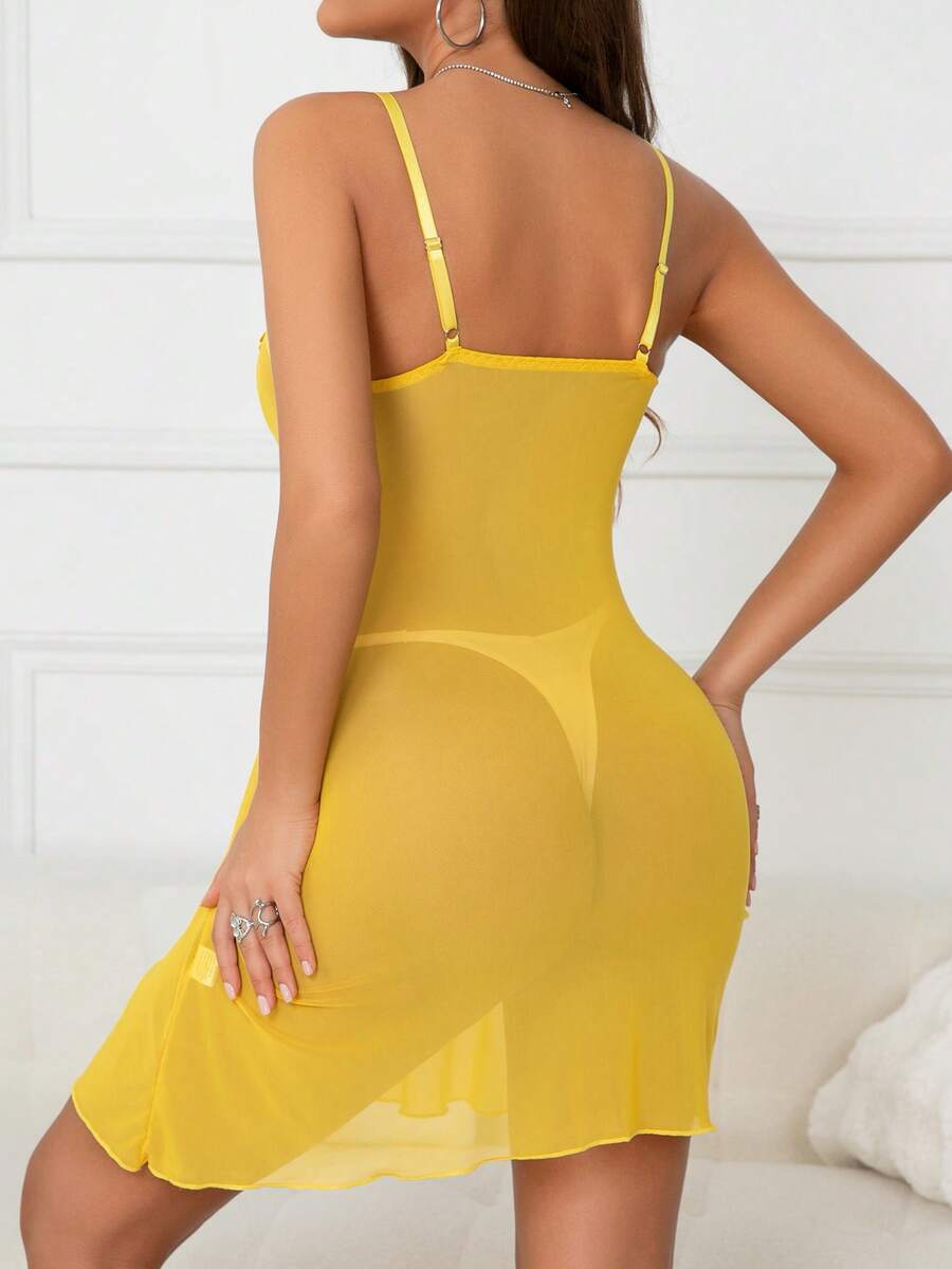 SHEIN فستان نوم شبكي بتطريز زهري ثلاثي الأبعاد أنيق ومريح