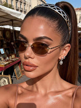 SHEIN نظارة معدنية بإطار بيضاوي بلون بني كلاسيك