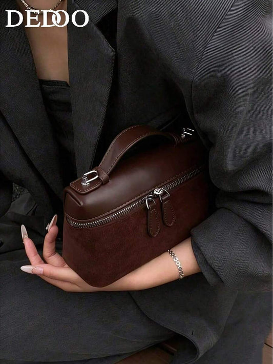 SHEIN حقيبة يد صغيرة بتصميم رقعي بلون بني داكن