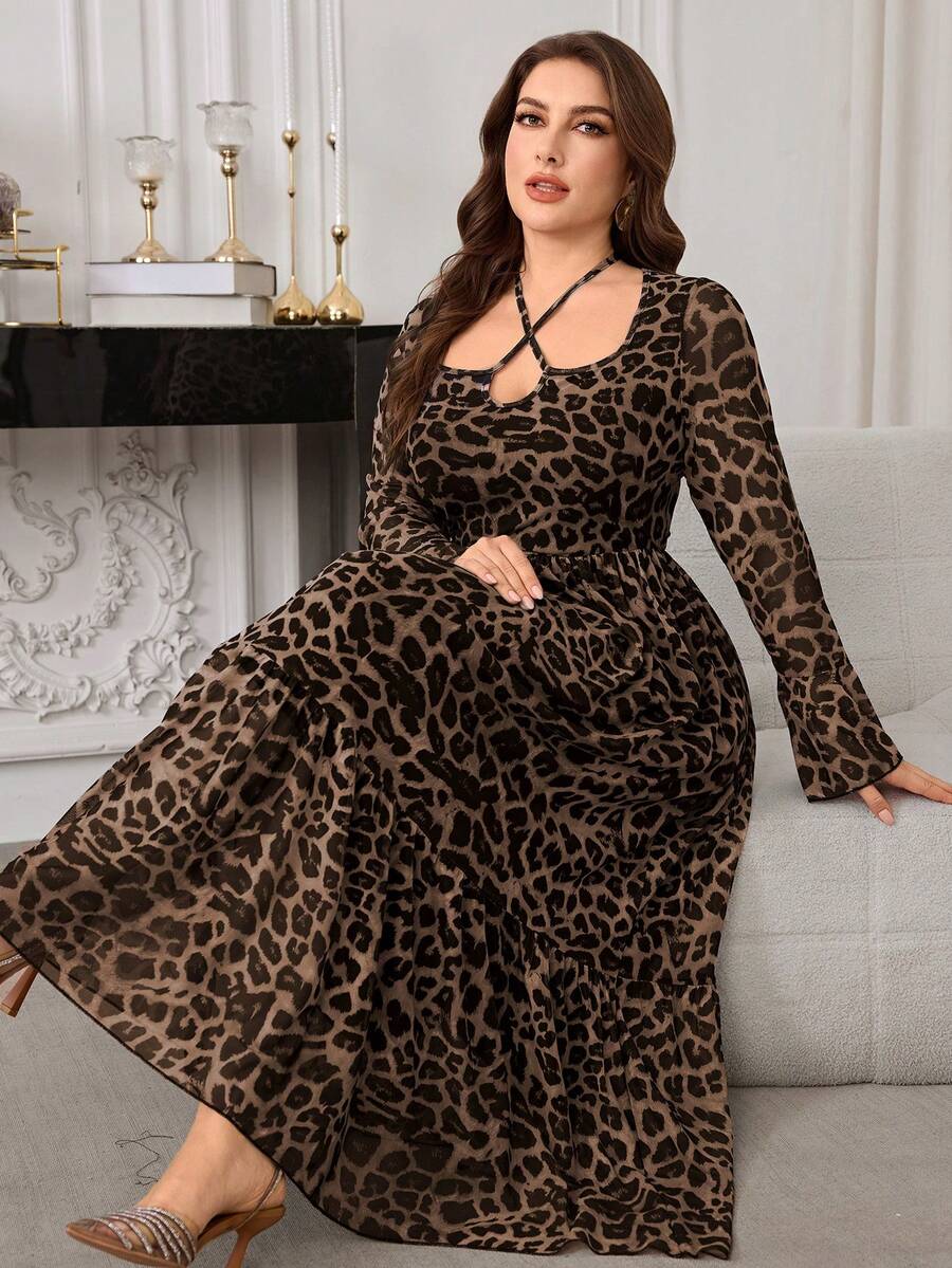 SHEIN Modelyn فستان كاجوال بأكمام طويلة وكشكش وربطة خصر