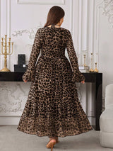 SHEIN Modelyn فستان كاجوال بأكمام طويلة وكشكش وربطة خصر