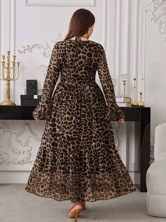 SHEIN Modelyn فستان كاجوال بأكمام طويلة وكشكش وربطة خصر