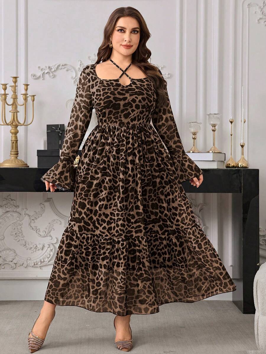 SHEIN Modelyn فستان كاجوال بأكمام طويلة وكشكش وربطة خصر