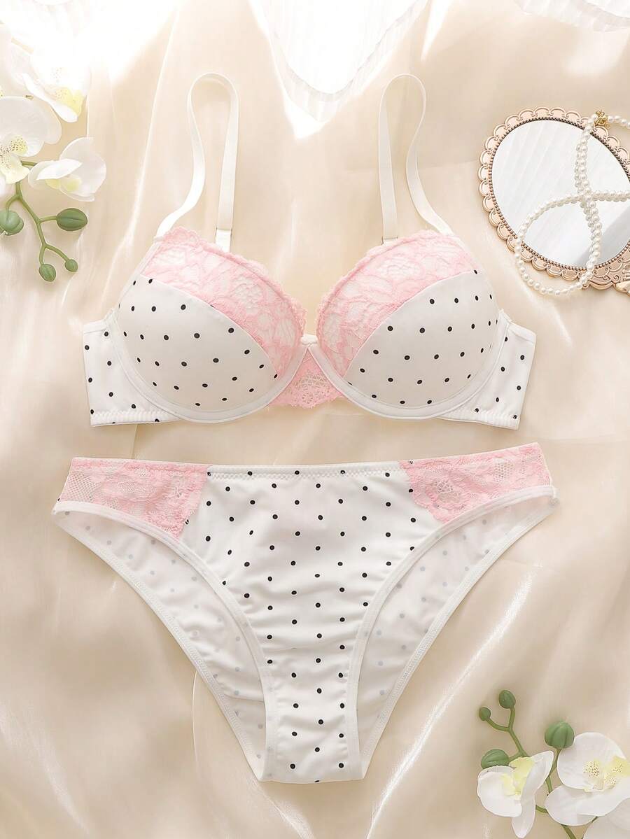 SHEIN DelicateAllure طقم لانجري 2 قطعة من الدانتيل بسلك داعم وتصميم جذاب