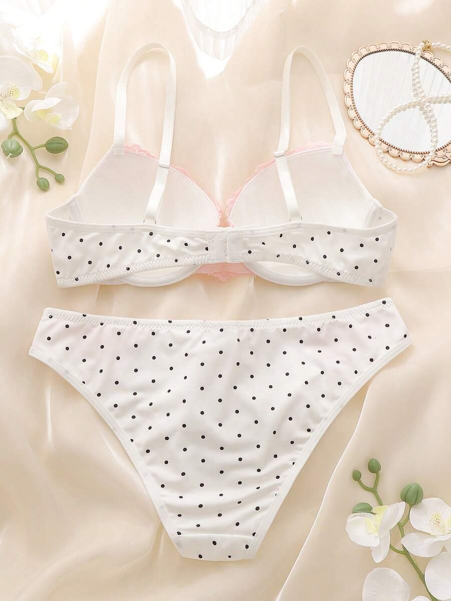 SHEIN DelicateAllure طقم لانجري 2 قطعة من الدانتيل بسلك داعم وتصميم جذاب