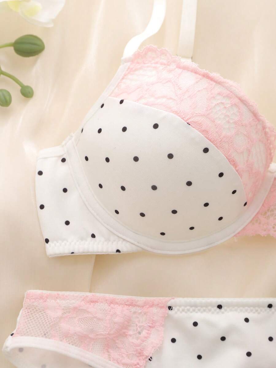 SHEIN DelicateAllure طقم لانجري 2 قطعة من الدانتيل بسلك داعم وتصميم جذاب