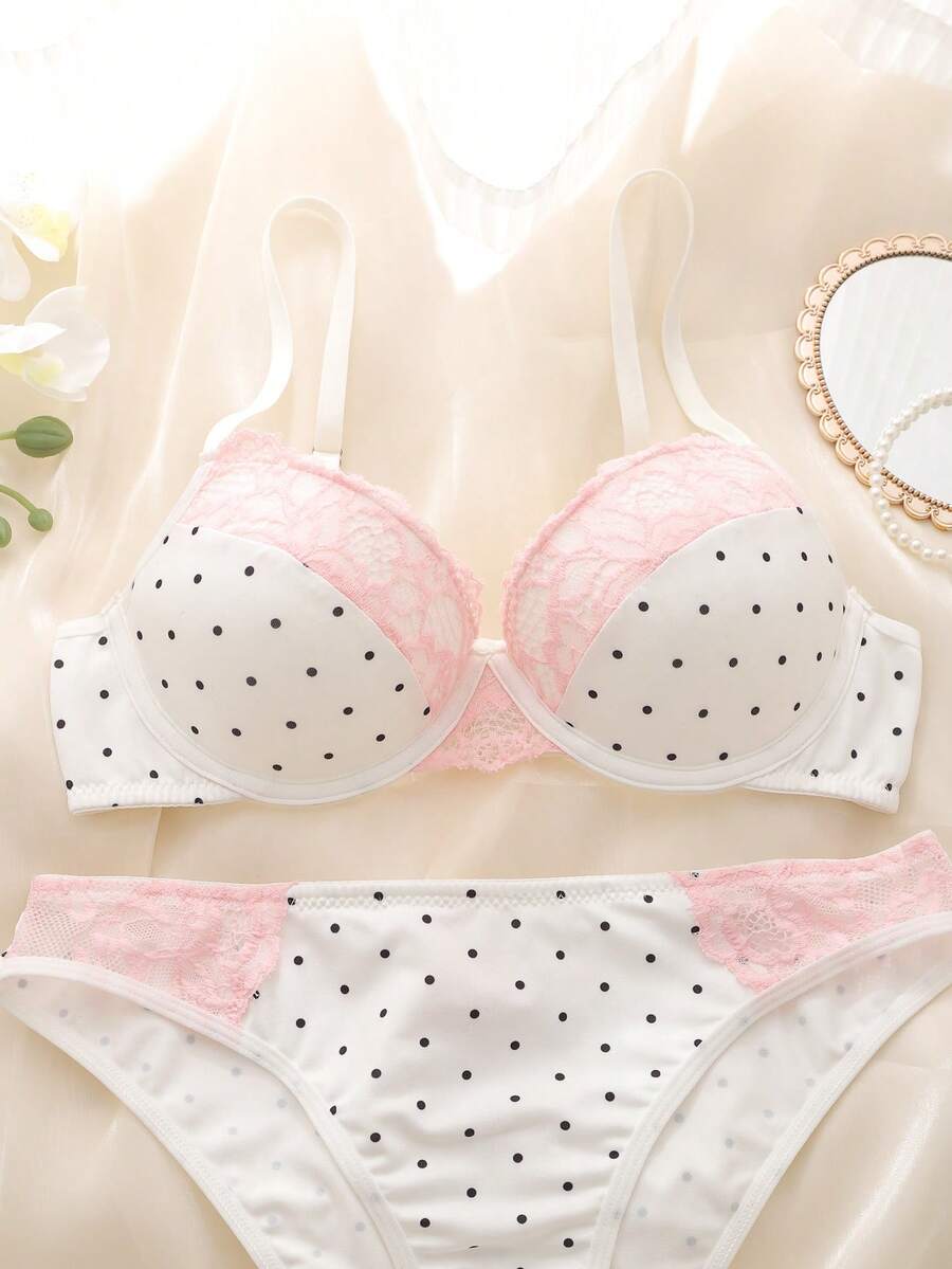 SHEIN DelicateAllure طقم لانجري 2 قطعة من الدانتيل بسلك داعم وتصميم جذاب