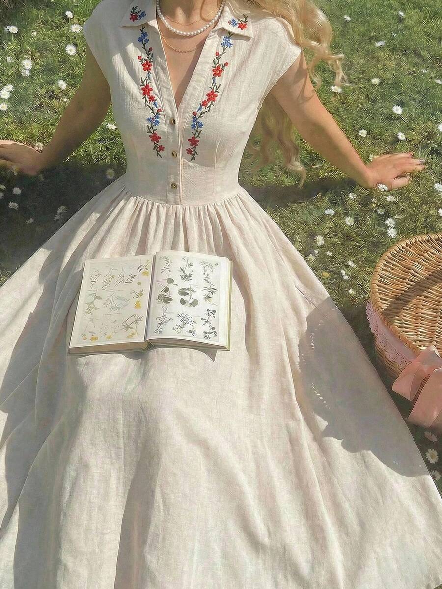 SHEIN MOD فستان قميص بأزرار بلا أكمام بلون مشمشي