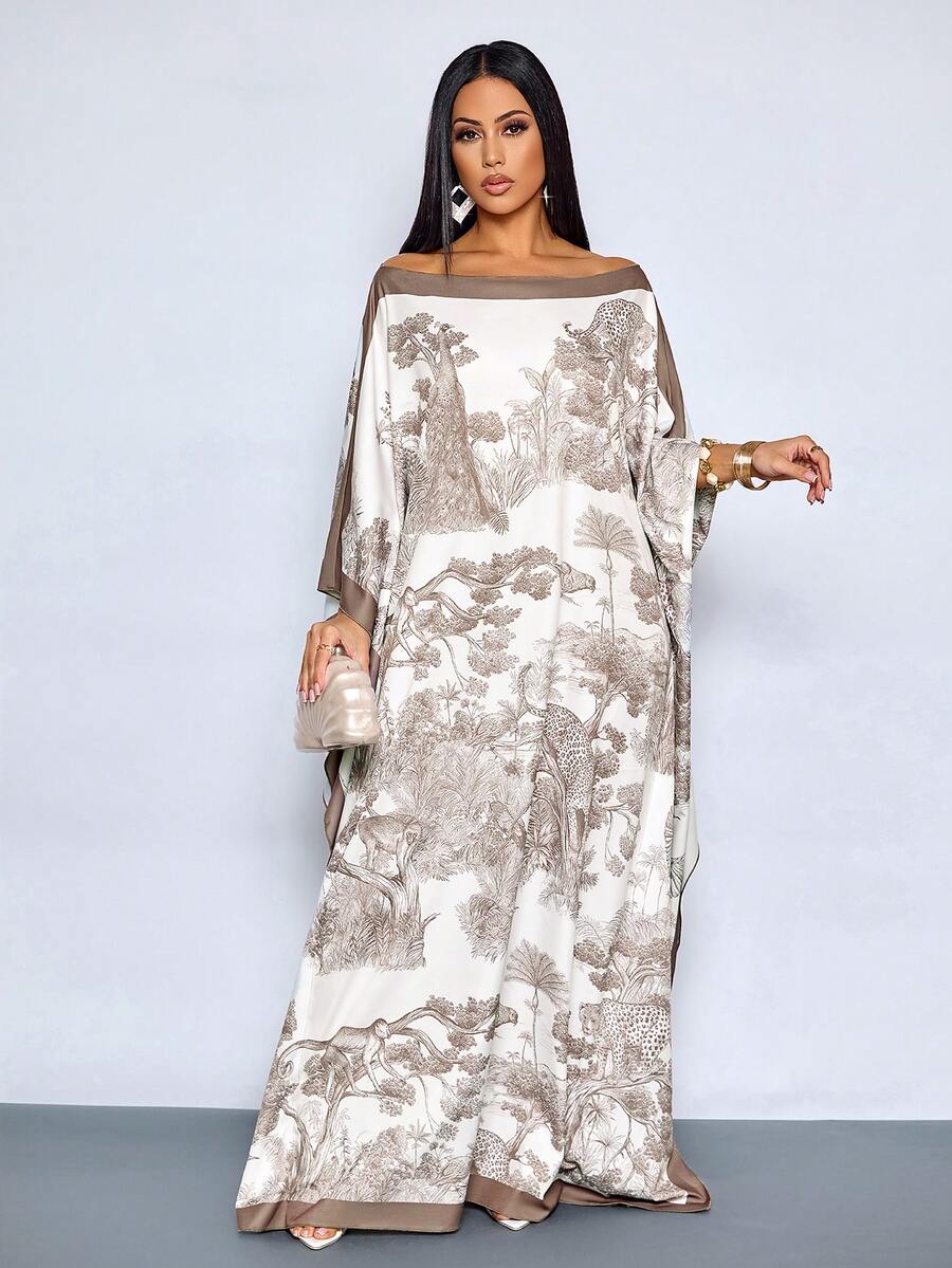 SHEIN SOLERSUN فستان سهرة ماكسي بطبعة زهور بكتف مكشوف
