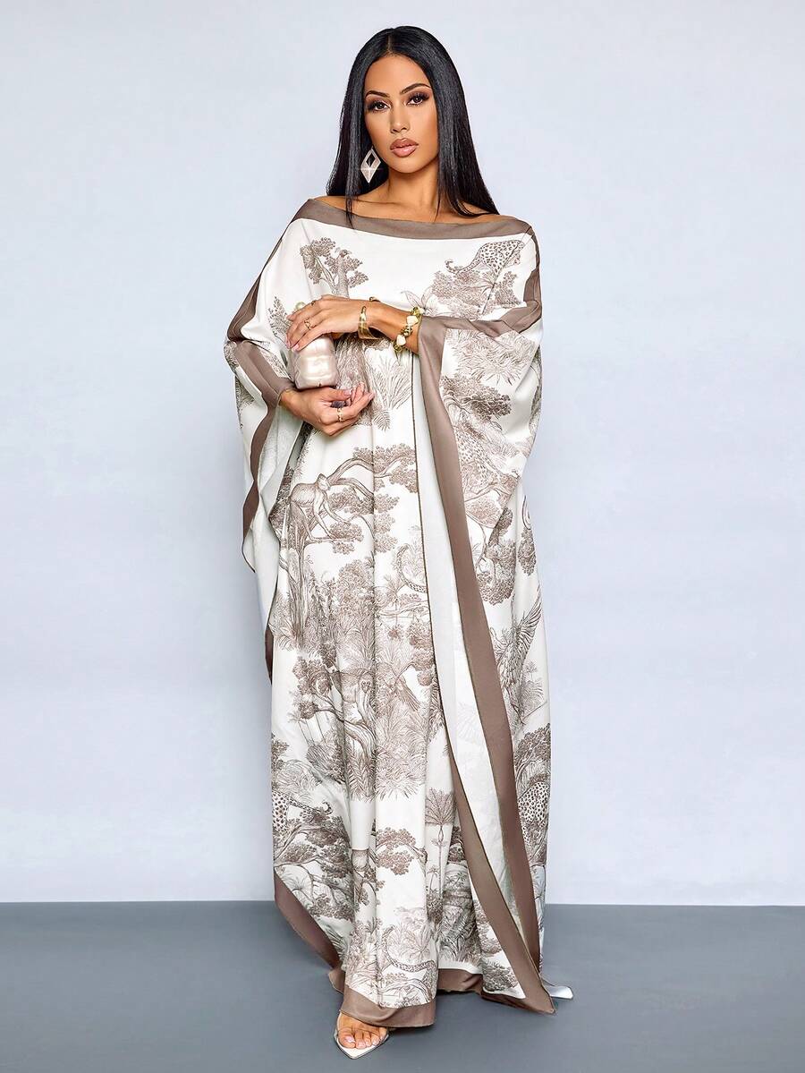 SHEIN SOLERSUN فستان سهرة ماكسي بطبعة زهور بكتف مكشوف