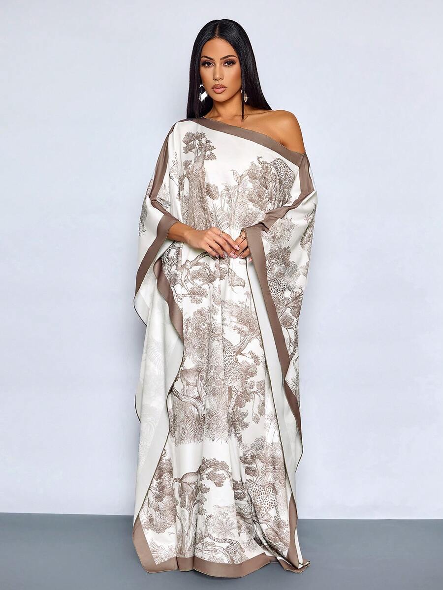 SHEIN SOLERSUN فستان سهرة ماكسي بطبعة زهور بكتف مكشوف
