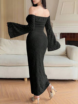 SHEIN DAZY فستان أسود طويل مكشوف الكتف