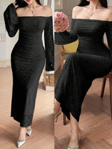 SHEIN DAZY فستان أسود طويل مكشوف الكتف