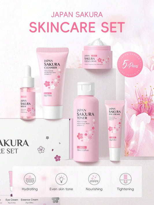 LAIKOU مجموعة عناية بالبشرة بزهر الكرز لترطيب البشرة وتصغير المسام