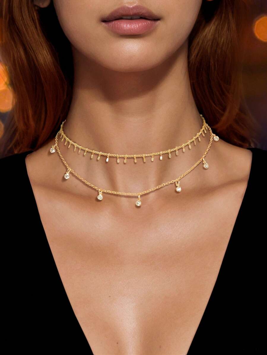 SHEIN طقم قلادتين ذهبي بتصميم بسيط