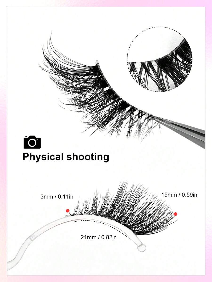 SHEIN Asiteo طقم 7 أزواج رموش نصفية شريط شفاف بذيل عين القطة