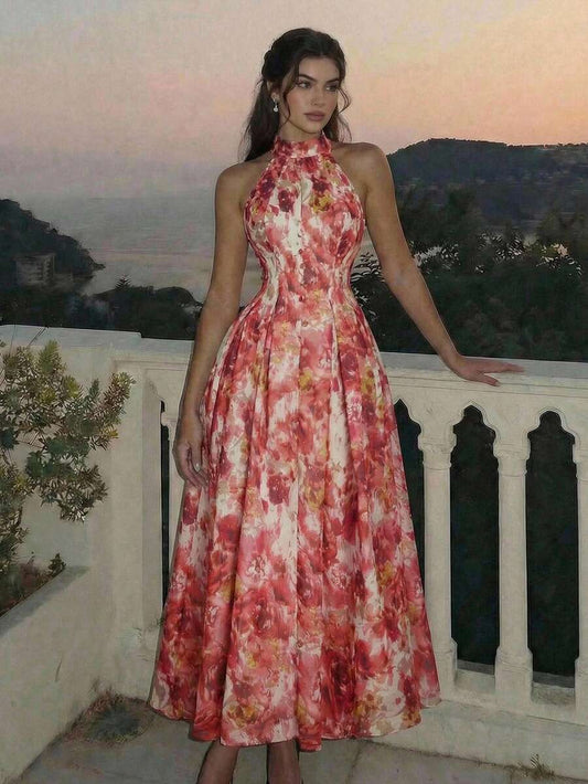 SHEIN MOD فستان بطبعة صبغ التعتيق بخصر مربوط