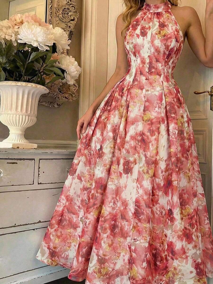 SHEIN MOD فستان بطبعة صبغ التعتيق بخصر مربوط