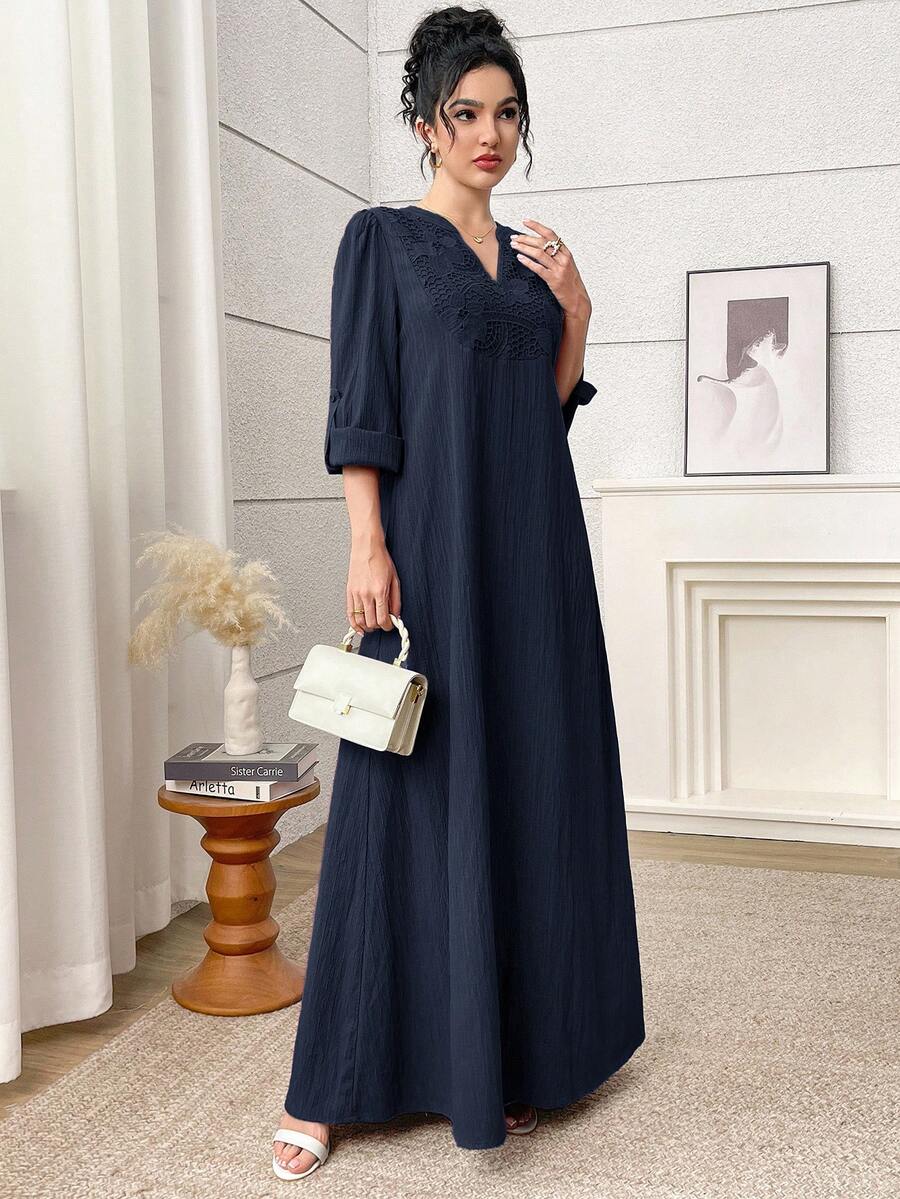 SHEIN Yasmyna فستان عربي بلون أزرق كحلي كاجوال