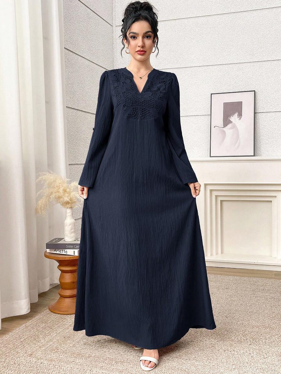 SHEIN Yasmyna فستان عربي بلون أزرق كحلي كاجوال