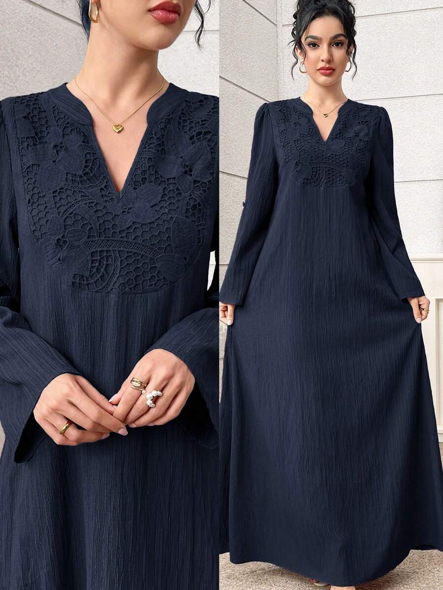 SHEIN Yasmyna فستان عربي بلون أزرق كحلي كاجوال