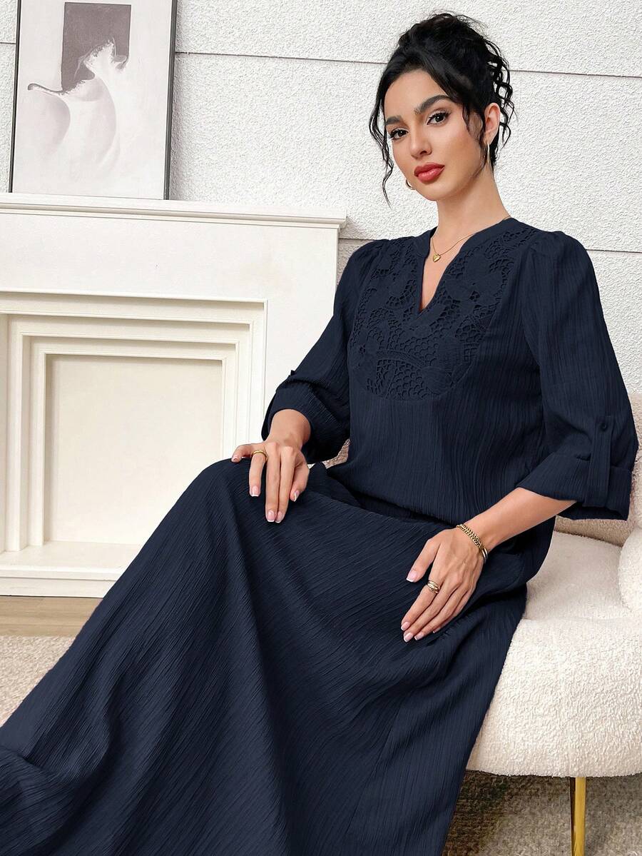 SHEIN Yasmyna فستان عربي بلون أزرق كحلي كاجوال