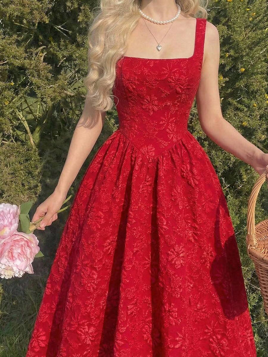 SHEIN MOD فستان أحمر بطبعة جاكارد بطراز فاخر